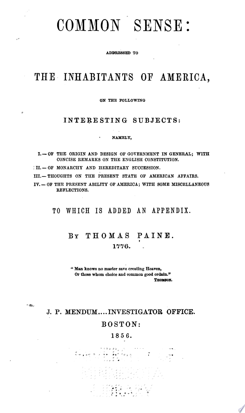 Cover of Common Sense Original Edition-Thomas Paine(Annotated)